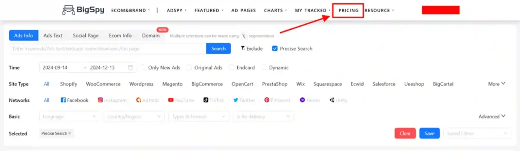 Exclusive BigSpy Coupon 2026: Get $114 Off + Free Trial 10 BigSpy - Pricing button in Dashboard