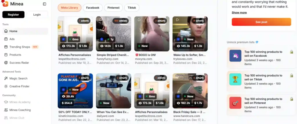 How to Combine Minea + Meta Ads Library for Competitor Research 5 Minea for Initial Discovery