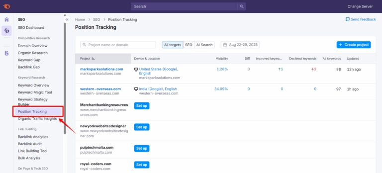 SEMrush Review 2026: Free 30 days Trial Account (Worth $199) 18 Semrush Position Tracking