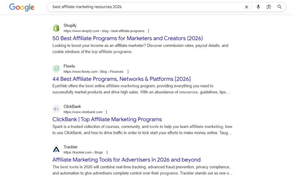 LLM Seeding Guide: Optimizing Content For AI Search In 2026! 2 Traditional Google search results showing multiple affiliate marketing links